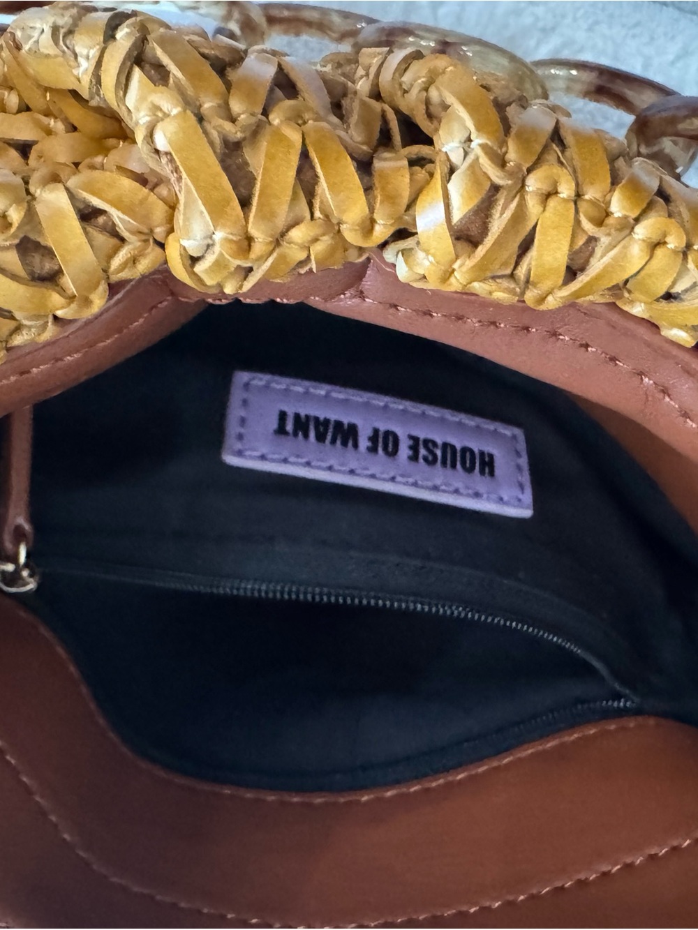 House of Want Woven Dark Tan Bag with Chain Handle - Picture 4 of 6